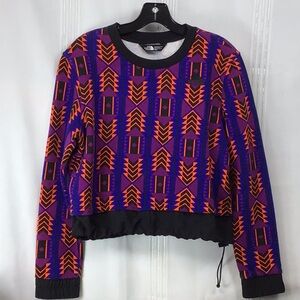 VTG⛷️The North Face Black Tribal Print Long Sleeve Tech Cord Pull-tie Hem